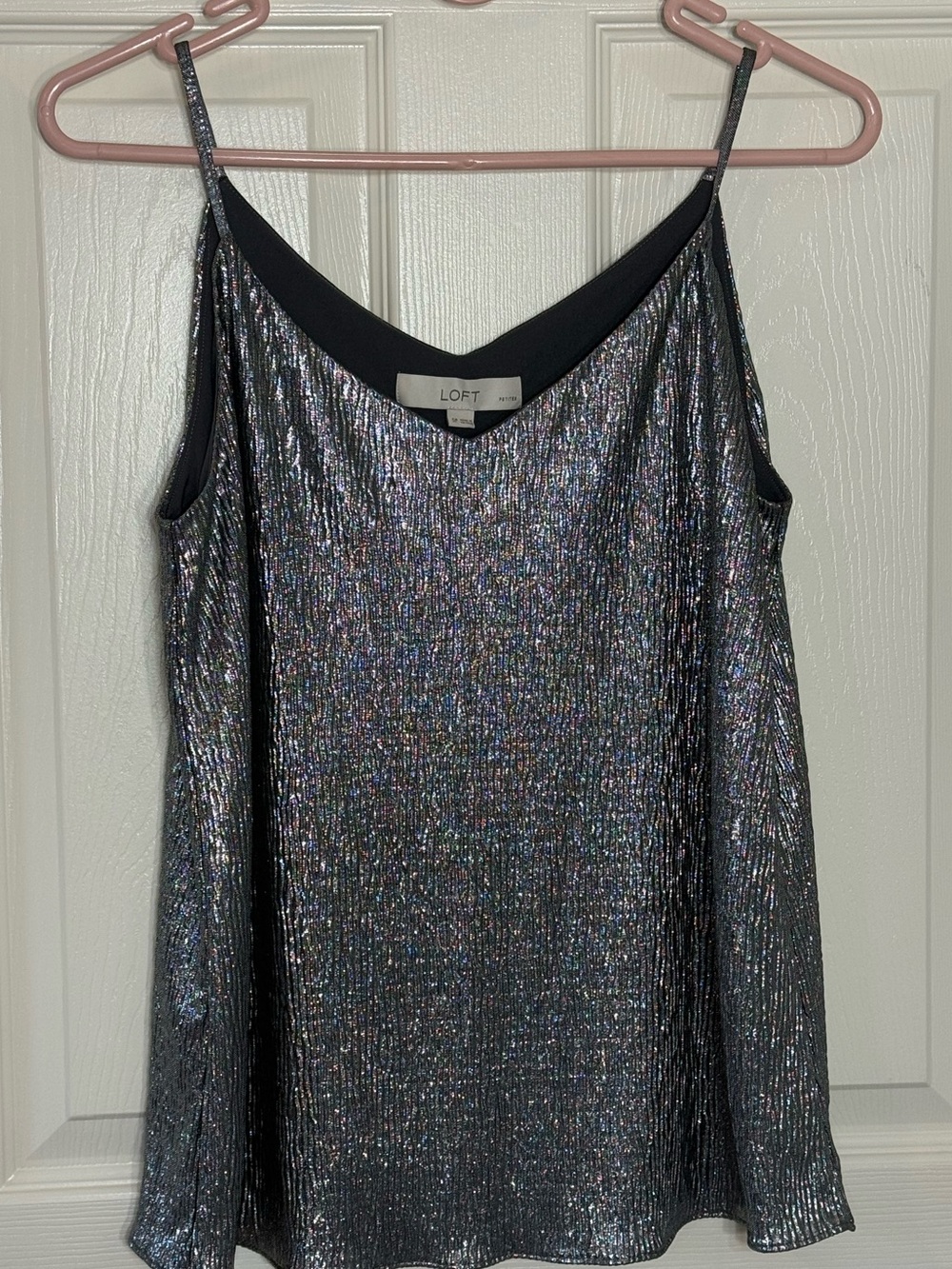 LOFT Petite SP Metallic Silver Shimmer Cami Tank Top | Holiday Party Night Out